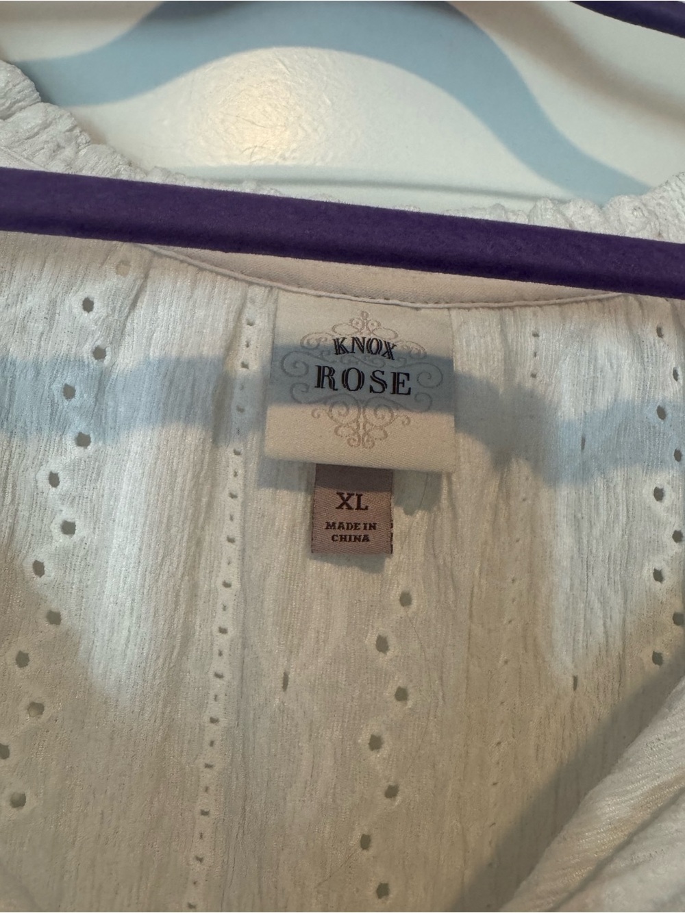 Knox Rose White Eyelet Peasant Blouse with Tie - Picture 2 of 3